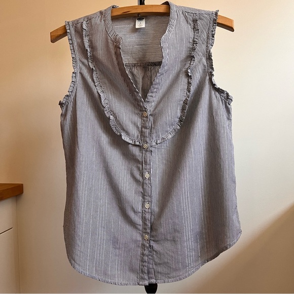 Old Navy Tops - Old Navy Blue & White Ruffle Trim Blouse